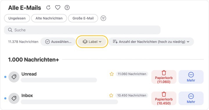 Im intelligenten Ordner „Alle Nachrichten“ können Sie Nachrichten nach Label gruppieren