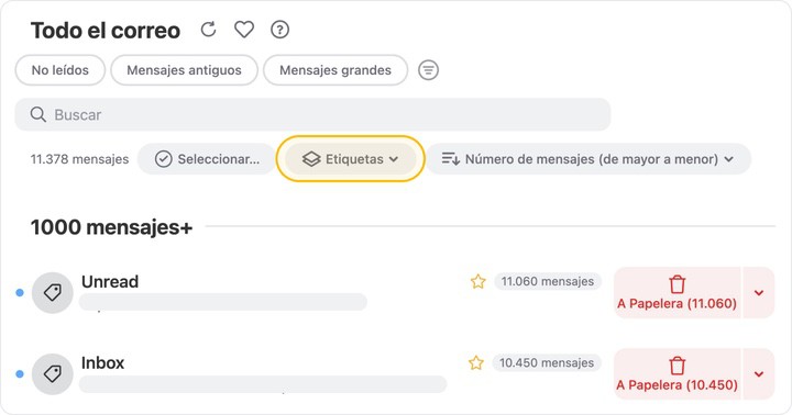 En la carpeta inteligente Todos los mensajes, puede agrupar los mensajes por etiqueta