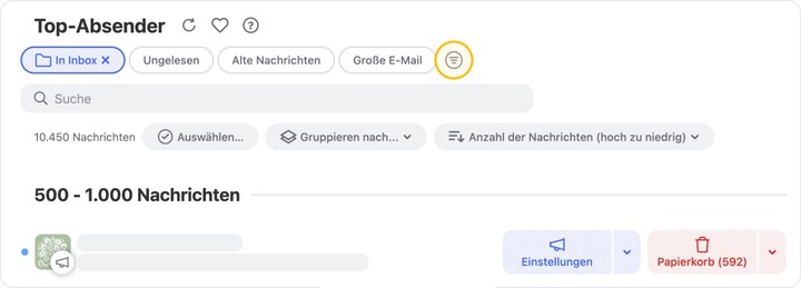 Um die Nachrichtengruppierung zu steuern, klicken Sie in Clean Email auf Filters