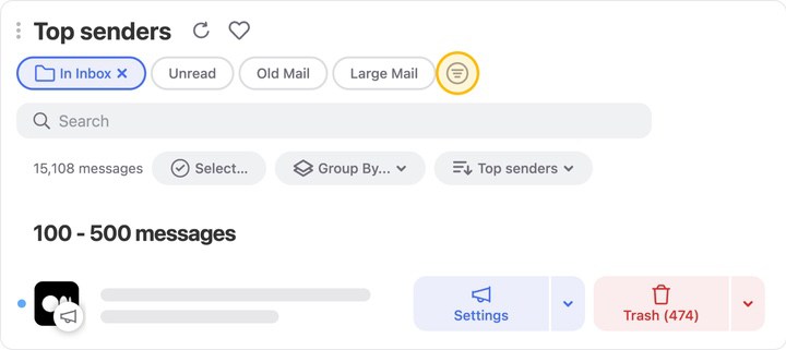 To control message grouping, click Filters in Clean Email