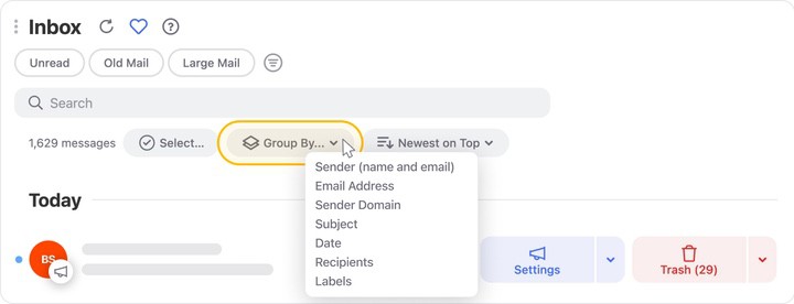 Click Group By and select the desired grouping option