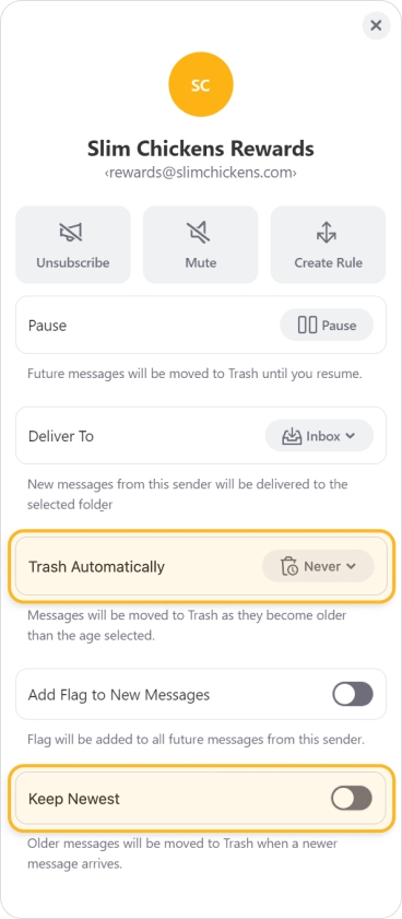 Clean Email offers unique actions like Keep Newest