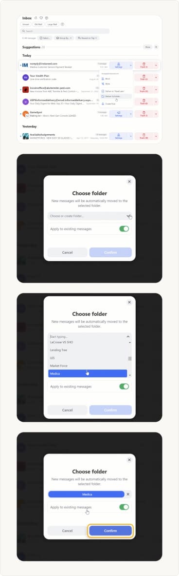 A few examples of available sender settings