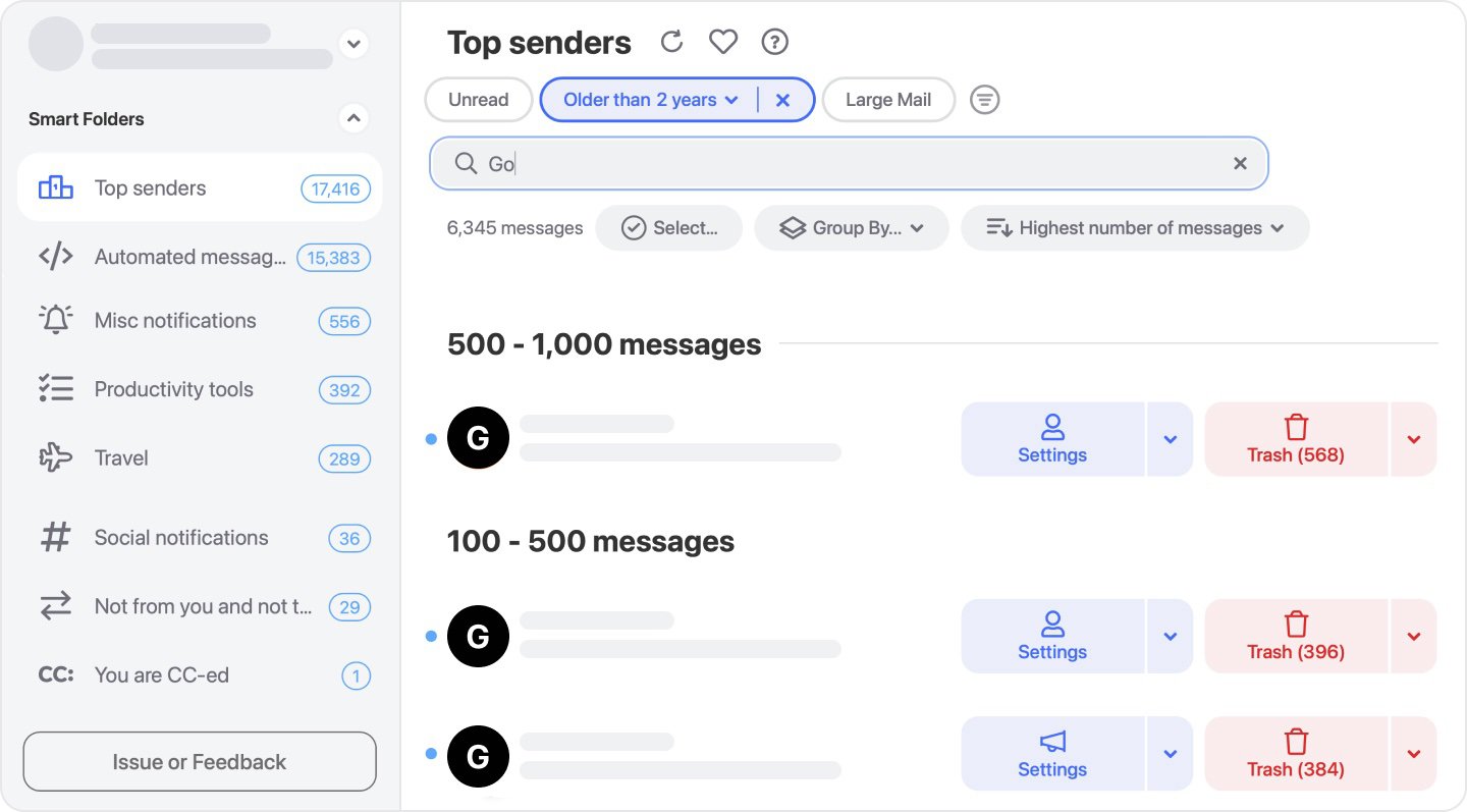 Sender Filtering Searching and Filtering