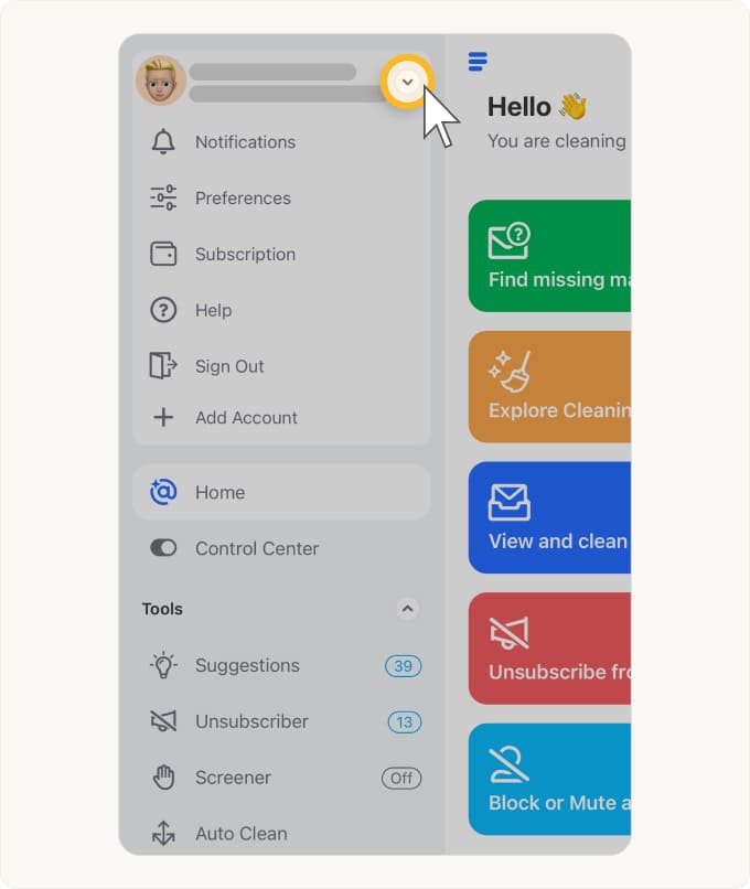 Opening the Account Menu