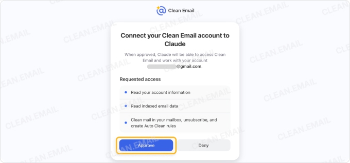 Approve access to connect your Clean Email account to Claude