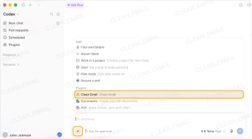 Select Clean Email under Plugins in a new Codex chat