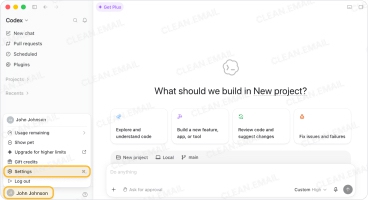 Open Settings from the profile menu in the Codex app