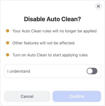 The Disable Auto Clean? confirmation dialog