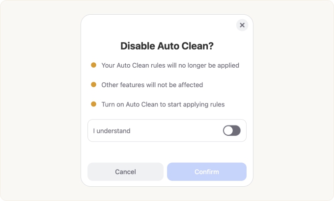 The Disable Auto Clean? confirmation dialog