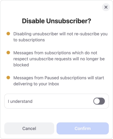 The Disable Unsubscriber? dialog