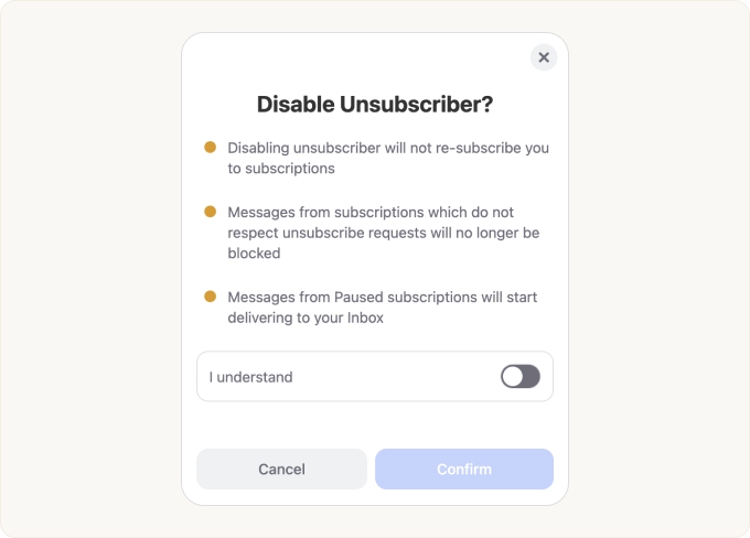 The Disable Unsubscriber? dialog