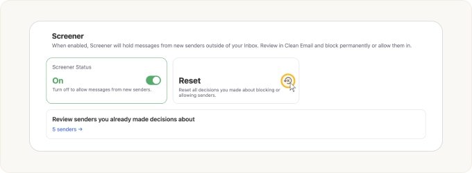 Resetting Screener