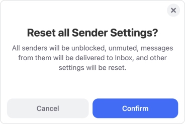 The Reset all Sender Settings? dialog