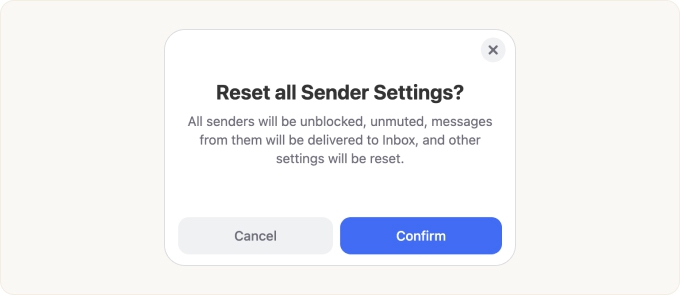 The Reset all Sender Settings? dialog