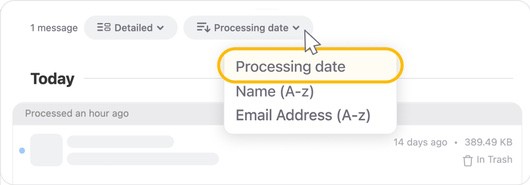 Click Processing date and choose to have the messages sorted by sender name or email address instead