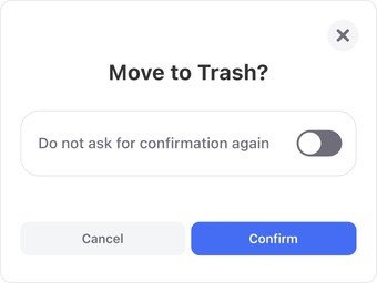 Clicking Trash presents a confirmation dialog