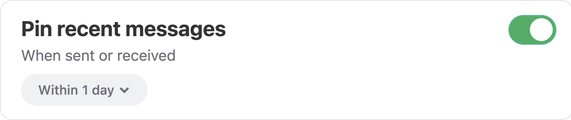 Enable the Pin recent messages toggle