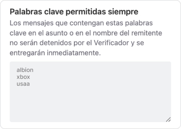 El área de texto para palabras clave siempre permitidas