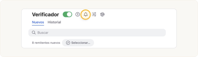 Haga clic en el ícono de campana en la parte superior de la página Verificador