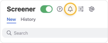 To enable reminders, click the bell icon at the top of the Screener page