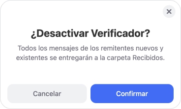 Haz clic en Confirmar para desactivar el Verificador