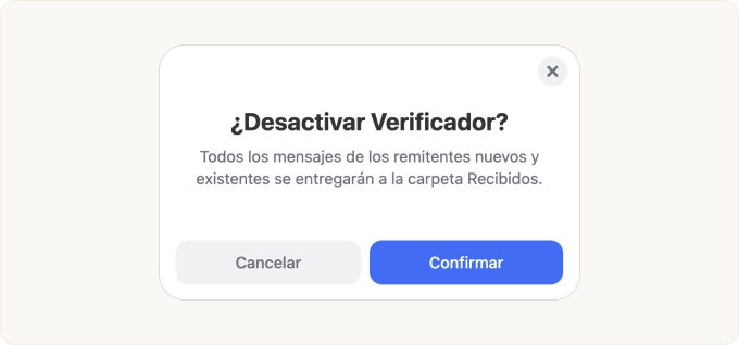 Haz clic en Confirmar para desactivar el Verificador