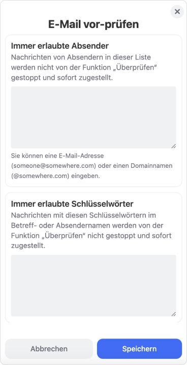 Der Mail-Dialog vor dem Überprüfen