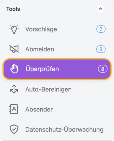 Ein Klick auf den Button öffnet die „Überprüfen“-Seite