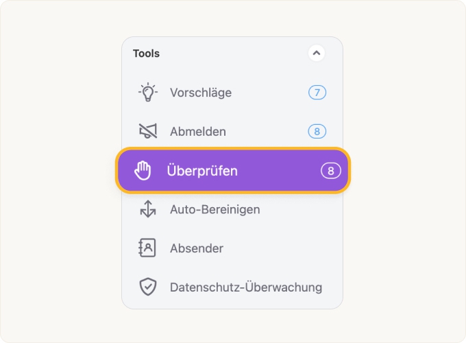 Ein Klick auf den Button öffnet die „Überprüfen“-Seite