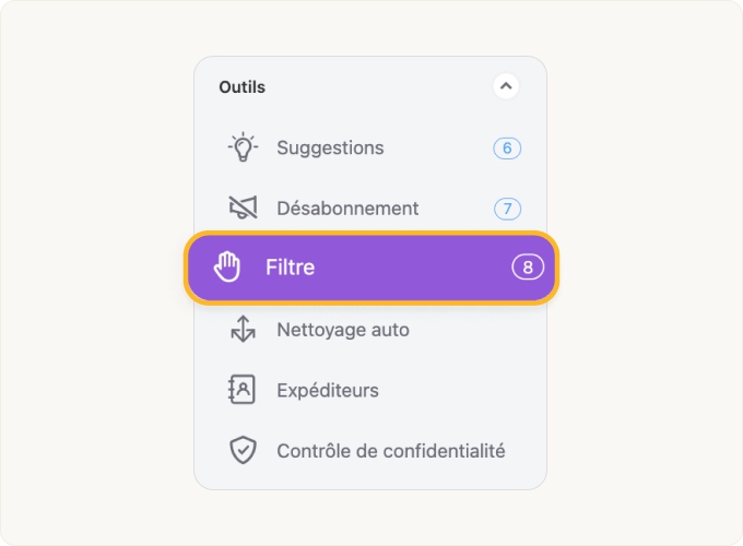 Cliquez sur le bouton pour ouvrir la page du Filtre