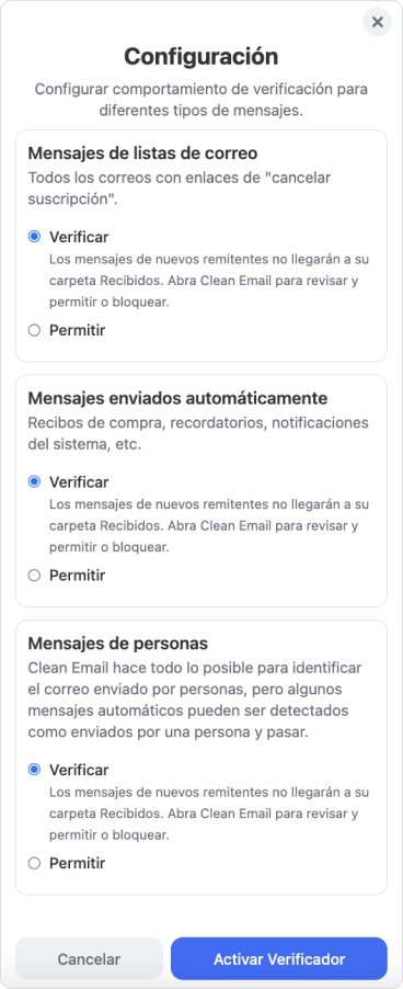 Aparece el cuadro de diálogo de Configuración