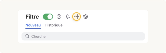 Cliquez sur l’icône des paramètres dans la partie supérieure de la page du Filtre