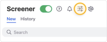 Click the settings icon at the top of the Screener page