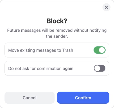 Click Block, a confirmation dialog appears