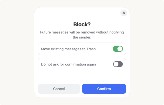 Click Block, a confirmation dialog appears