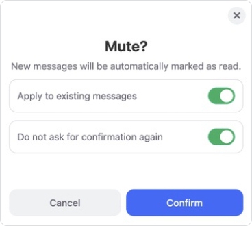 How to mute a sender in confirmation dialog appears