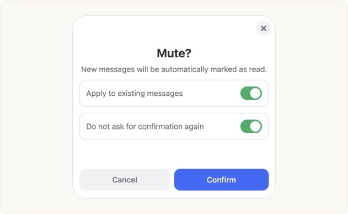 How to mute a sender in confirmation dialog appears