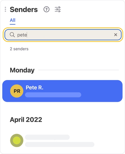 Use the Search field at the top to search for a sender