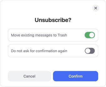 Clicking the Unsubscribe button opens a confirmation dialog