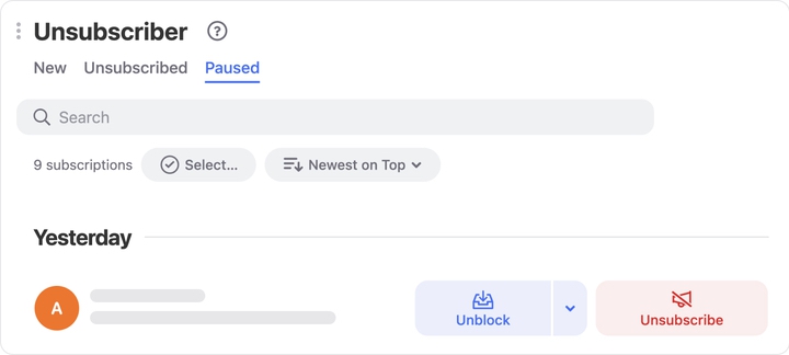 Click Unblock next to the mailing list you want to unpause