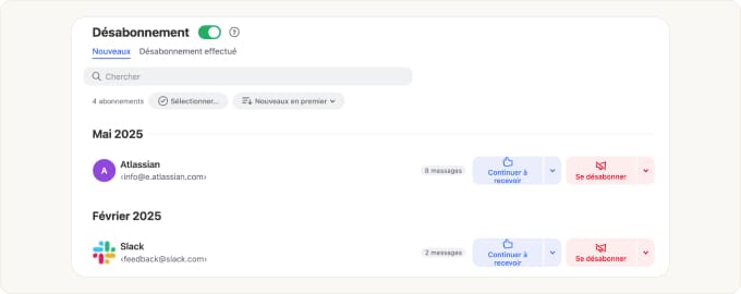 L'interface principale de désabonnement