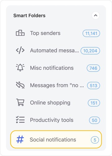 Select the Social Notifications Smart Folder