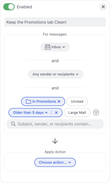 The filter option in the rule configuration dialog