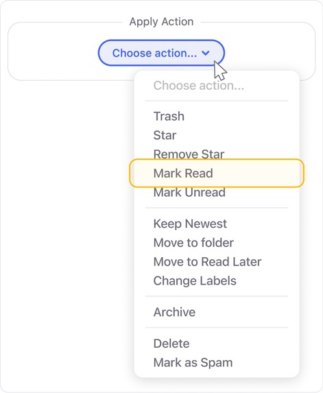 Click the Choose action drop-down and select Mark read