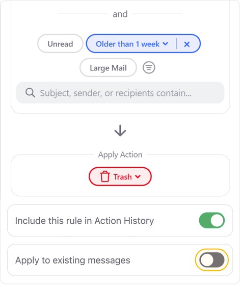 Click to enable the Apply to existing messages toggle