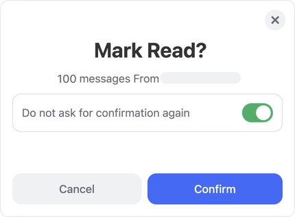 The confirmation dialog shows the number of messages