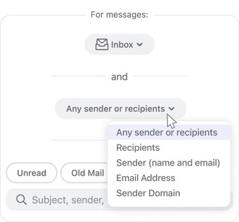 Click the Any sender or recipients drop-down