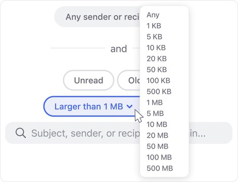 Specifying messages based on message size