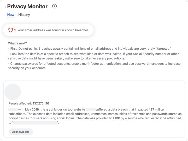 Review any breach information connected to your email address